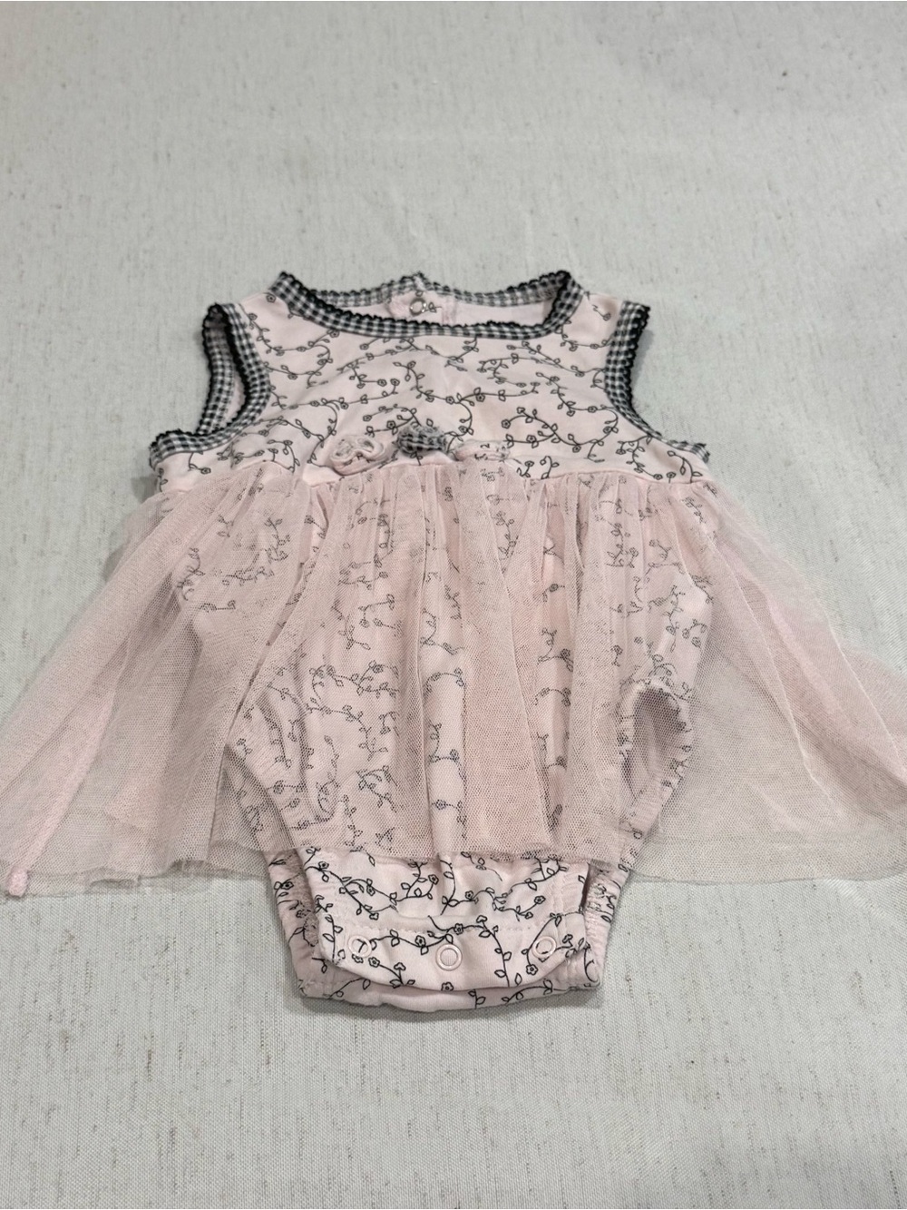 Little Me Pink Floral Tulle Soft Pink Bodysuit with Black Trim 9m 100% cotton